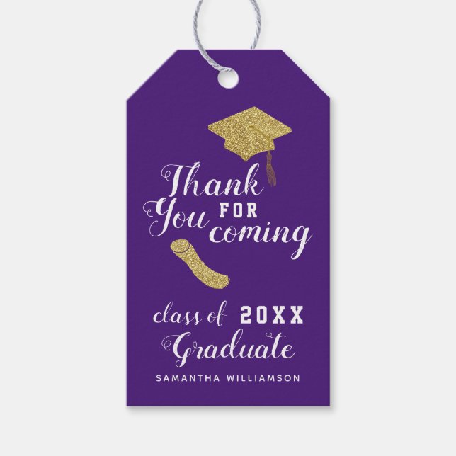 Étiquettes-cadeau Remerciement de fin d'études élégant violet de la  (Devant)