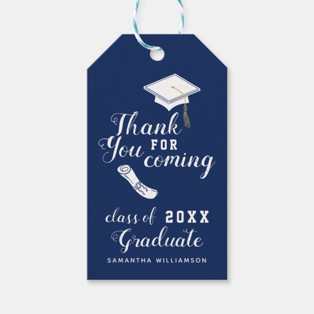 Étiquettes-cadeau Remerciement de fin d'études Navy Blue White promo (Devant)