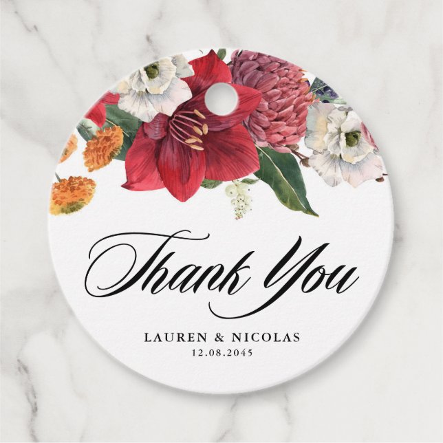 Étiquettes Cadeau Remerciement de mariage aux Amaryllis botaniques e (Devant)
