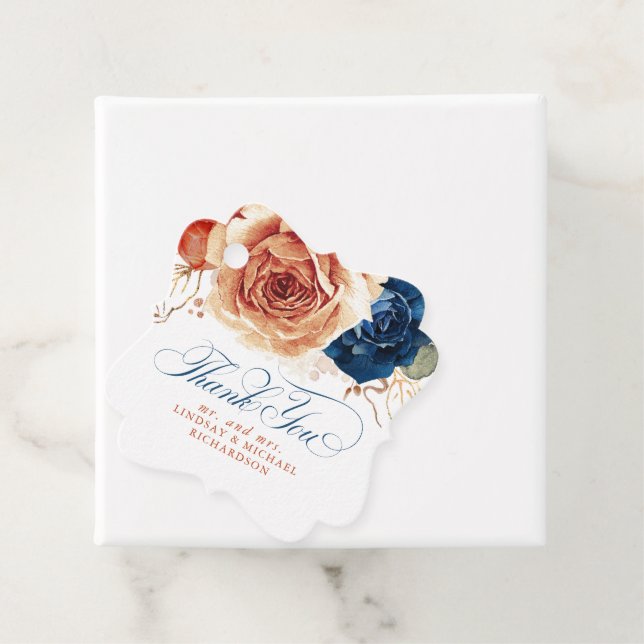 Étiquettes Cadeau Remerciement de mariage bohème bleu marine Terraco (En situation)