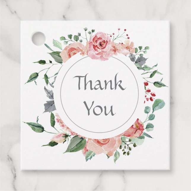 Étiquettes Cadeau Remerciement de mariage élégant rose rouge (Devant)