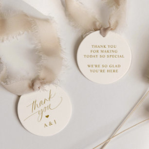 Étiquettes Cadeau Remerciement de mariage en or romantique et crème