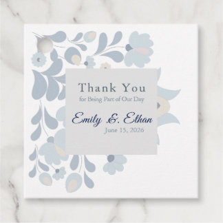 Étiquettes Cadeau Remerciement de mariage floral bleu poussiéreux