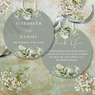 Étiquettes Cadeau Remerciement de mariage floral de verdure vert sau