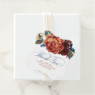 Étiquettes Cadeau Remerciement de mariage floral en terre cuite bleu