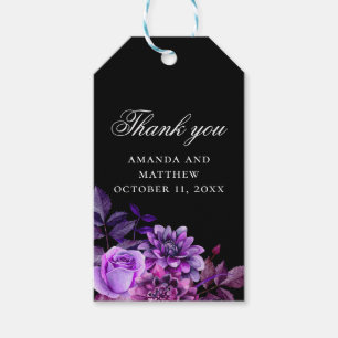 Étiquettes-cadeau Remerciement de mariage floral noir et violet aqua