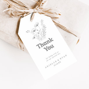 Étiquettes-cadeau Remerciement de mariage minimal fleuri gris