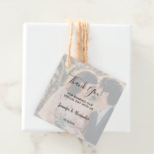 Étiquettes Cadeau Remerciement de mariage photo élégant rustique (En situation)
