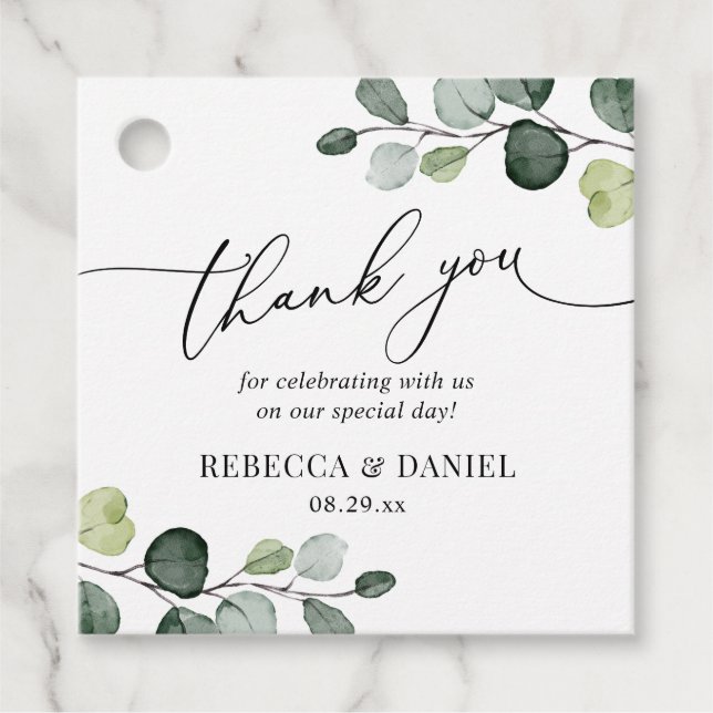 Étiquettes Cadeau Remerciement de monogramme de eucalyptus de verdur (Devant)