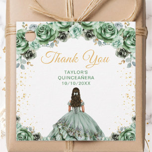 Étiquettes Cadeau Remerciement de Quinceañera de la Princesse Vert S