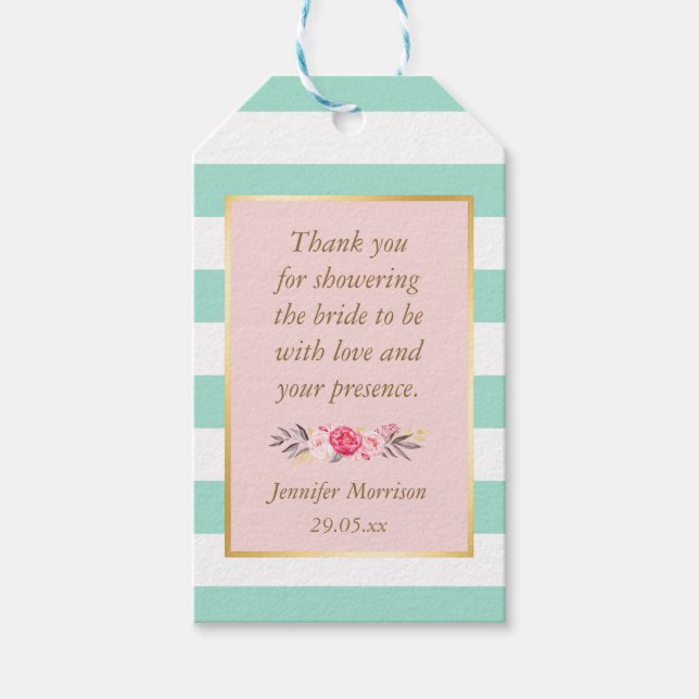 Étiquettes-cadeau Remerciement de Shower de Mariage Fleurs Roses Ban (Devant)