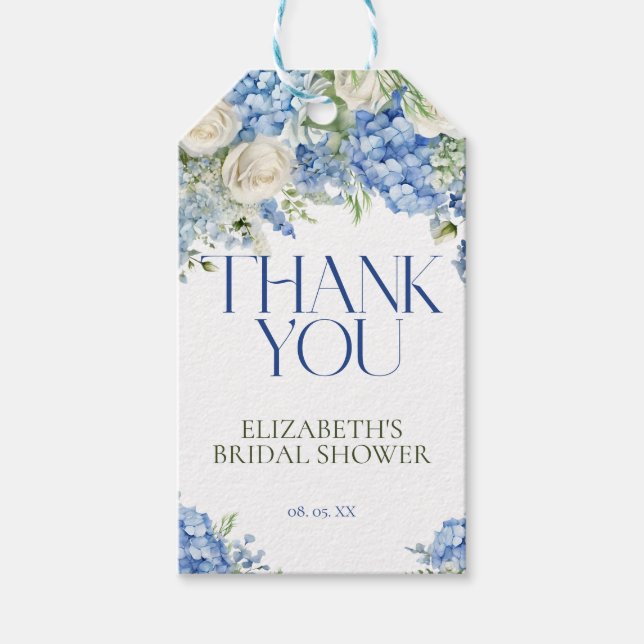 Étiquettes-cadeau Remerciement floral d'hortensia bleu moderne éléga (Devant)