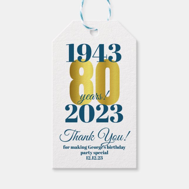 Étiquettes-cadeau Remerciement pour 80e anniversaire (Devant)