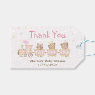 Étiquettes-cadeau Remerciement pour Baby Shower Bear Pink Train