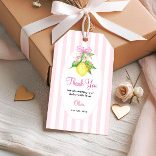 Étiquettes-cadeau Remerciement pour Baby Shower Coquette Citron Rose