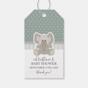 Étiquettes-cadeau Remerciement pour Baby Shower Éléphant Vert à pois