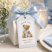 Remerciement pour Baby Shower Garçon Ourson Gingha