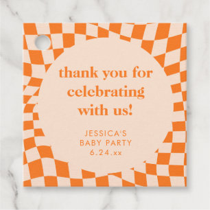 Étiquettes Cadeau Remerciement pour Baby Shower Orange Rétro Damier