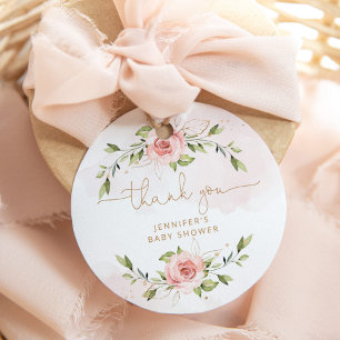 Étiquettes Cadeau Remerciement pour baby shower rose poudré floral o