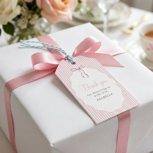 Étiquettes-cadeau Remerciement pour Baby Shower Rose Ruban à Rayures