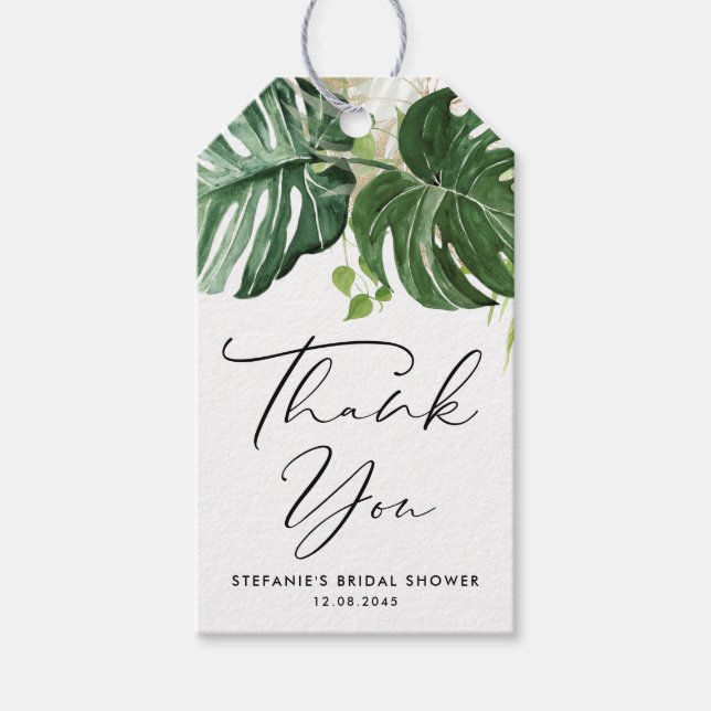 Étiquettes-cadeau Remerciement pour une Baby Shower de Monstera Gree (Devant)