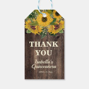 Étiquettes-cadeau Remerciement Rustique Tournesol Quinceañera 15 ans