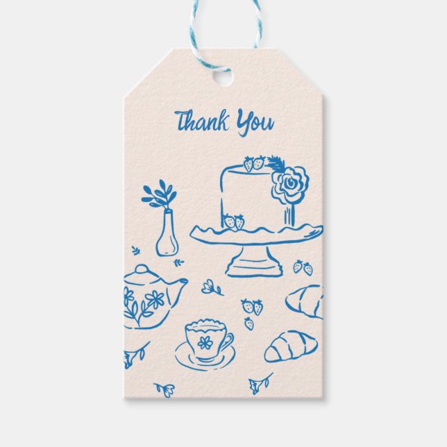 Étiquettes-cadeau Remerciements avec des icônes de thé doodlées fant (Devant)