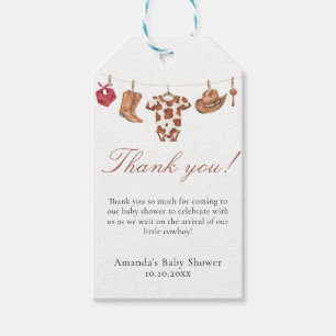 Étiquettes-cadeau Remerciements Baby Shower cow-boy aquarelle
