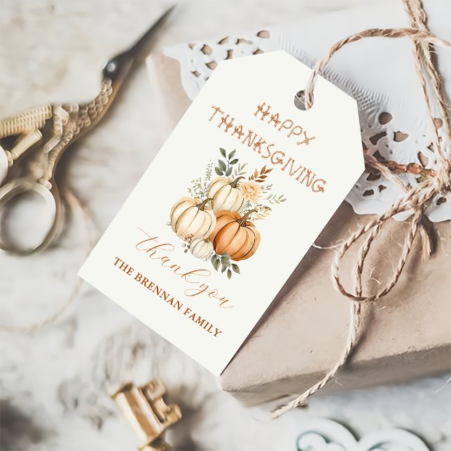 Étiquettes-cadeau Remerciements Citrouille Automne Floral Thanksgivi (Créateur téléchargé)