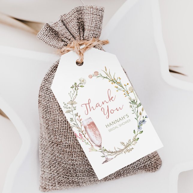 Étiquettes-cadeau Remerciements de Baby Shower 'Pétales et Prosecco' (petals and prosecco bridal shower favor tags)
