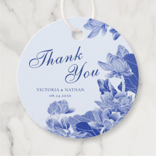 Étiquettes Cadeau Remerciements de mariage floraux en chinoiserie bl