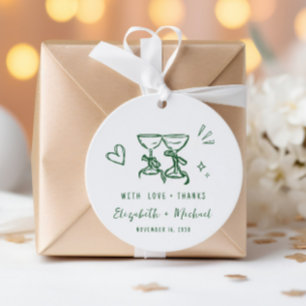 Étiquettes Cadeau Remerciements de mariage verts dessinés à la main 