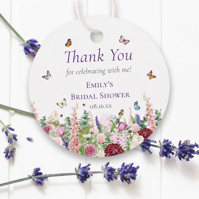 Étiquettes Cadeau Remerciements Fleuris et Papillons pour une Baby S (Créateur téléchargé)
