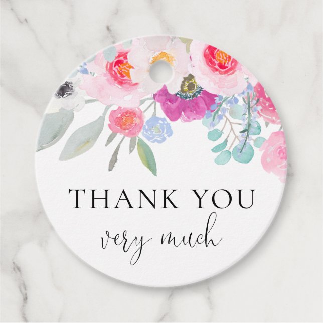 Étiquettes Cadeau Remerciements jolies anémones aquarelle rose (Devant)