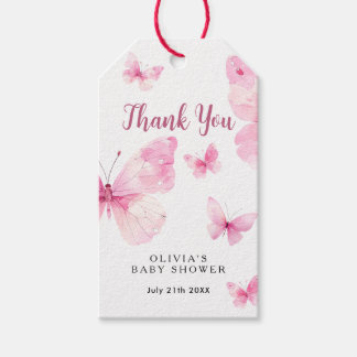 Étiquettes-cadeau Remerciements pour Baby Shower Papillon Rose