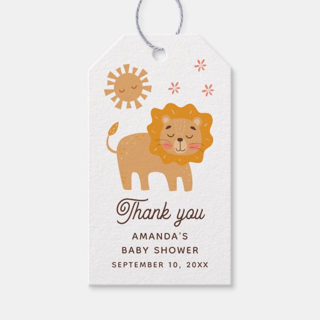 Étiquettes-cadeau Remerciements pour Baby Shower Safari Lion | Jungl (Devant)