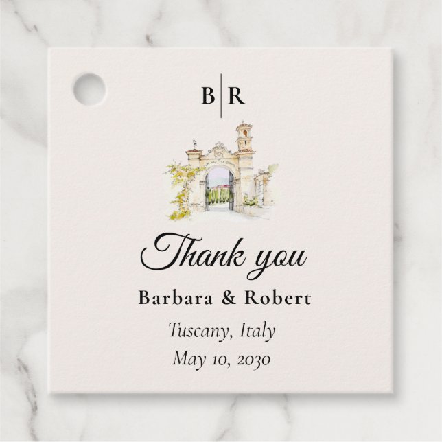 Étiquettes Cadeau Remerciements pour un Mariage à la Toscane (Devant)