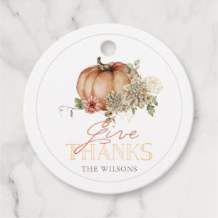Étiquettes Cadeau Remercier Citrouille & White Dahlia Thanksgiving