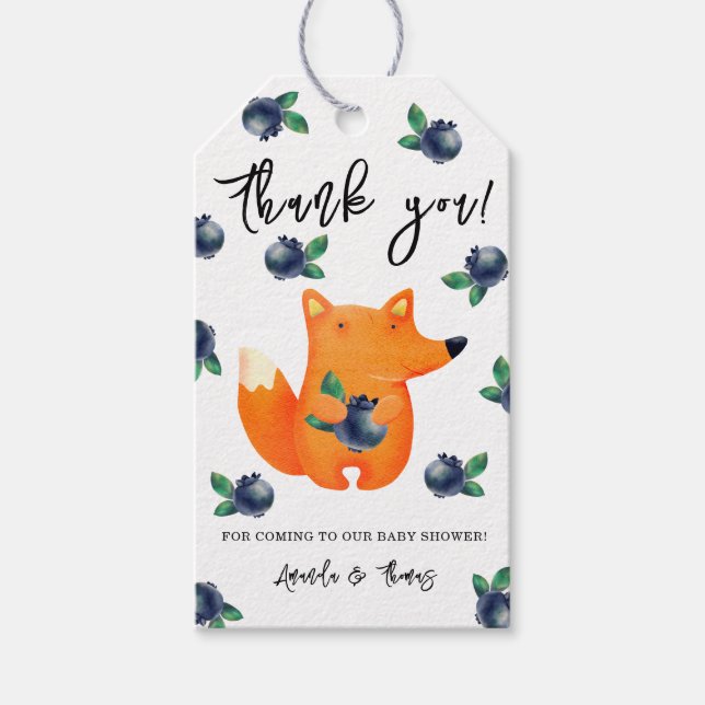 Étiquettes-cadeau Renard aux bleuets - merci baby shower (Devant)