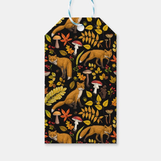 Étiquettes-cadeau Renard d'automne sur noir (Devant)