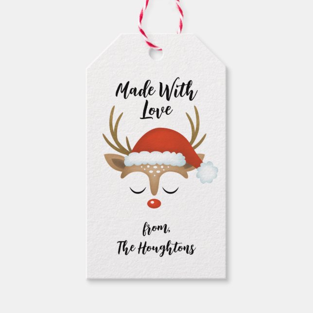 Étiquettes-cadeau Renard De Noël Personnalisé Fabriqué Avec Amour (Devant)
