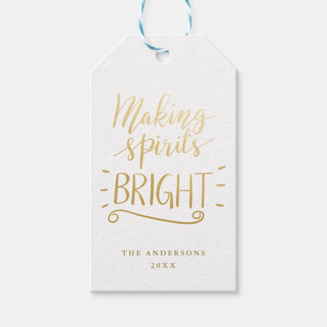 Étiquettes-cadeau Rendre Spiritueux Bright Gold Script moderne (Devant)