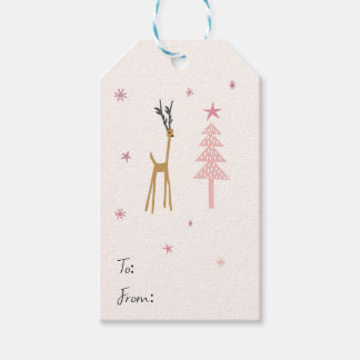 Étiquettes-cadeau Rennes dans la forêt en rose