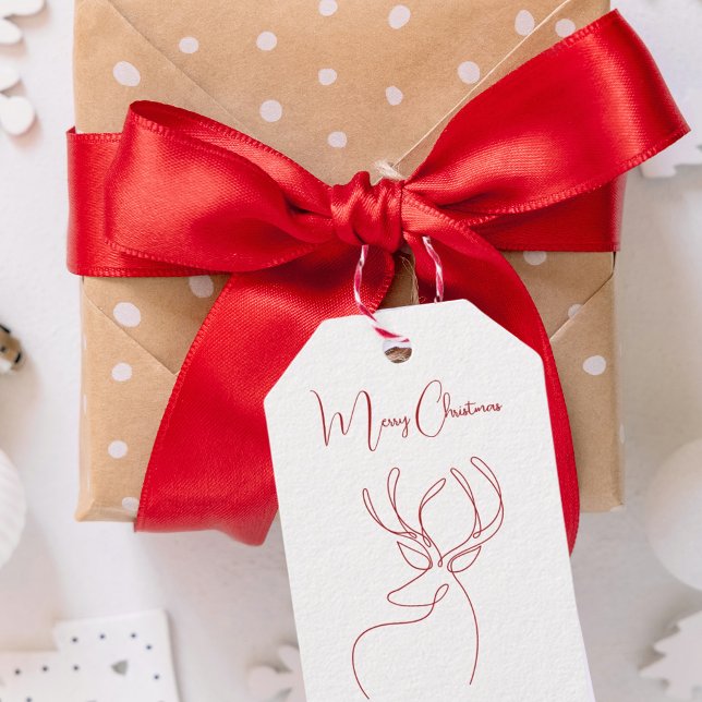 Étiquettes-cadeau Rennes modernes de Noël abstraits rouges et blancs (Créateur téléchargé)