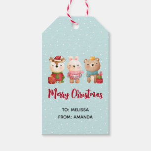 Étiquettes-cadeau Rennes, ours et lapin Joyeux Noël