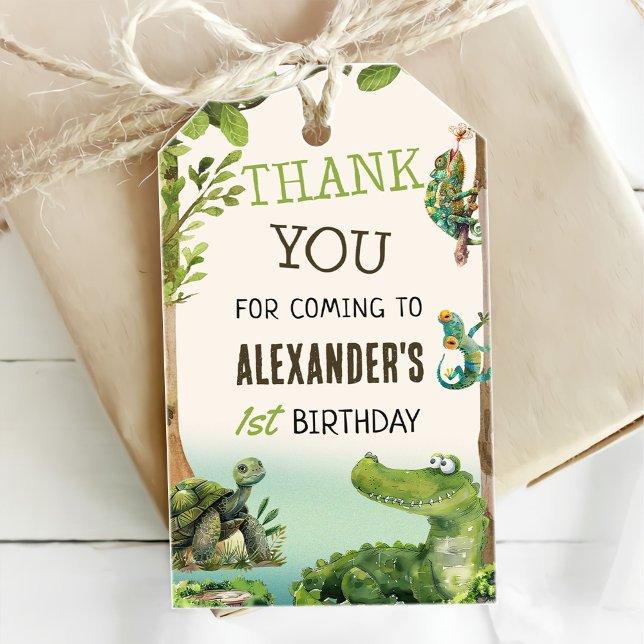 Étiquettes-cadeau Reptile de marais 1er fête d'anniversaire (Créateur téléchargé)