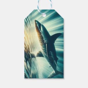 Étiquettes-cadeau Requin dans la mer bleue profonde & soleil