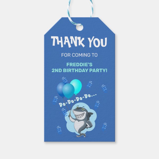 Étiquettes-cadeau Requin mignon | Blue Birthday Personnalisé (Devant)