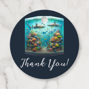 Étiquettes Cadeau Requins & Poissons Aquatique Aquarelle Mariage Aqu