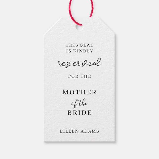 Étiquettes-cadeau Réservé Minimaliste Mariage Siège (Devant)